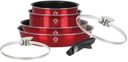 Grunberg Set vase Grunberg 7 piese, 4 vase compatibile cu plita inductie, 2 capace sticla, 1 maner detasabil, Rosu (GR2719R)