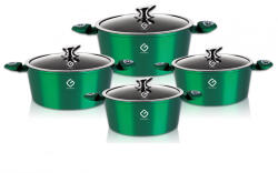 Grunberg Set oale 8 piese Grunberg, compatibile cu plita cu inductie, capace din sticla, Verde (GR2716V)
