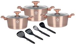 Grunberg Set oale Grunberg 10 piese, 3 vase compatibile plita inductie, 3 capace sticla, 4 ustensile, Auriu (GR2718G)