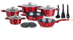 Grunberg Set oale 15 piese Grunberg, 6 vase compatibile plita inductie, 4 capace, 3 ustensile, 2 suport, Rosu (GR2715R)