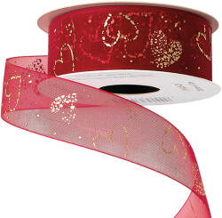 Valex Decor Arany szívecske mintás organza szalag 25mm x 10m - Piros (PH25-01)