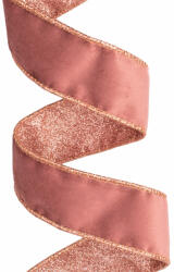  Rose gold bársony szalag csillogó hátoldallal, drótos szegéllyel 38mm x 5m (CG038-20)