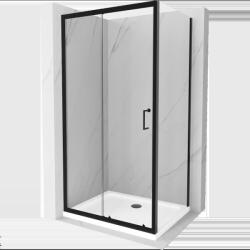 Mexen Apia tolóajtós zuhanykabin 130 x 90 cm, Átlátszó, Fekete + zuhanytálca Flat, Fehér- 840-130-090-70-00-4010B (840-130-090-70-00-4010B)