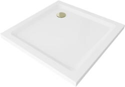 Mexen Flat négyzet alakú slim zuhanytálca 70 x 70 cm, Fehér, szifon Arany - 40107070G (40107070G)
