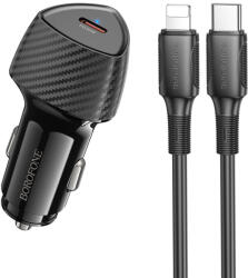 BOROFONE autós töltő BZ31B Solid - Type C - PD 30W Type C - Lightning kábel fekete