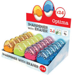 Optima Острилка с гумичка Optima Fluo, дисплей 24 броя (32909-А)