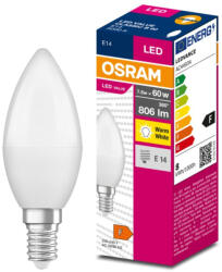 OSRAM E14 LED Value Classic gyertya fényforrás 7, 5W, 806 lm, 3000 K, 60 W izzó helyett (4058075628625)