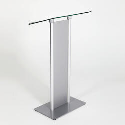  Előadói pulpitus, üveg fedlappal, ezüst színű, alumínium előlappal (3246) - dellaprint