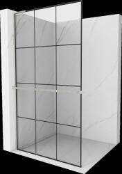 Mexen Kioto+ L, Walk-In zuhanyparaván polccal és akasztóval 110 x 200 cm, 8 mm átlátszó üveg fekete mintás, csiszolt acél profil, 800-110-123-97-77 (800-110-123-97-77)