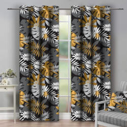 Mondo Italia Függöny a gyűrűk 140x250 cm szürke levelekkel