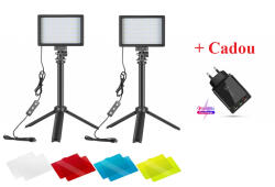 Neewer Kit 2 mini panouri Neewer, cu stativi reglabili 116 cm, 8 filtre de culoare multicolore + incarcator priza 4x USB
