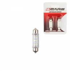 4Cars Bec tip LED 12V sofit cu 6 leduri 10x39mm SV85-8 2buc - Alb