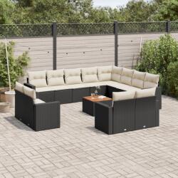 vidaXL 13 részes fekete polyrattan kerti ülőgarnitúra párnákkal (3256721)