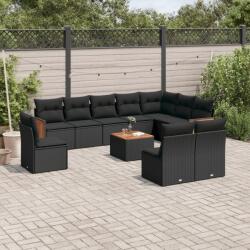 vidaXL 11 részes fekete polyrattan kerti ülőgarnitúra párnákkal (3260158)