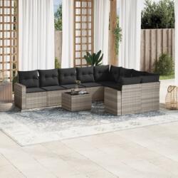 vidaXL 10 részes világosszürke polyrattan kerti ülőgarnitúra párnákkal (3219442)