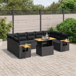 vidaXL 10 részes fekete polyrattan kerti ülőgarnitúra párnákkal (3273659)