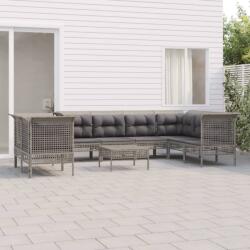 vidaXL 9 részes szürke polyrattan kerti ülőgarnitúra párnákkal (3187546)