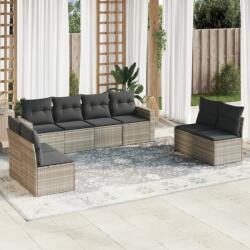 vidaXL 9 részes világosszürke polyrattan kerti ülőgarnitúra párnával (3218852)