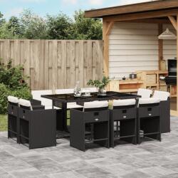 vidaXL 11 részes fekete polyrattan kerti étkezőgarnitúra párnákkal (3277973) - vidaxl