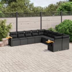 vidaXL 10 részes fekete polyrattan kerti ülőgarnitúra párnákkal (3259591)