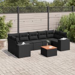 vidaXL 8 részes fekete polyrattan kerti ülőgarnitúra párnákkal (3257686)