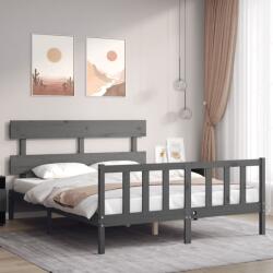 vidaXL szürke tömör fa ágykeret fejtámlával King Size (3193278)