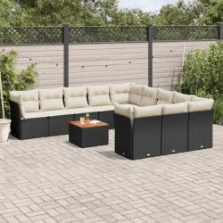 vidaXL 12 részes fekete polyrattan kerti ülőgarnitúra párnákkal (3256238)