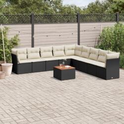 vidaXL 10 részes fekete polyrattan kerti ülőgarnitúra párnákkal (3256021)