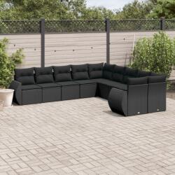 vidaXL 10 részes fekete polyrattan kerti ülőgarnitúra párnákkal (3254242) - vidaxl