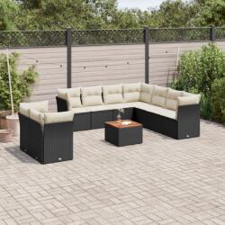 vidaXL 10 részes fekete polyrattan kerti ülőgarnitúra párnákkal (3223711)