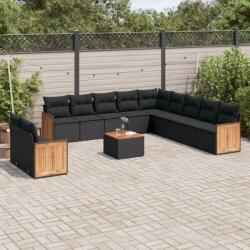 vidaXL 12 részes fekete polyrattan kerti ülőgarnitúra párnákkal (3227812)