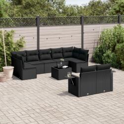 vidaXL 10 részes fekete polyrattan kerti ülőgarnitúra párnákkal (3252962)
