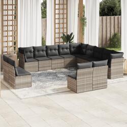 vidaXL 13 részes világosszürke polyrattan kerti ülőgarnitúra párnákkal (3218492)