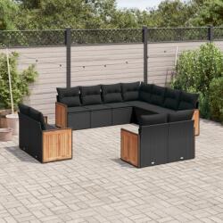 vidaXL 11 részes fekete polyrattan kerti ülőgarnitúra párnákkal (3260578)