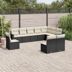 vidaXL 10 részes fekete polyrattan kerti ülőgarnitúra párnákkal (3219096)