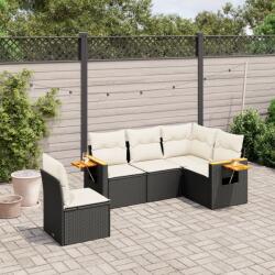 vidaXL 5 részes fekete polyrattan kerti kanapészett párnákkal (3259214)
