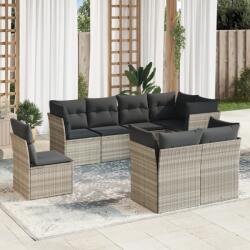 vidaXL 8 részes világosszürke polyrattan kerti ülőgarnitúra párnával (3249771)