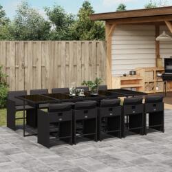 vidaXL 11 részes fekete polyrattan kerti étkezőgarnitúra párnákkal (3277878)