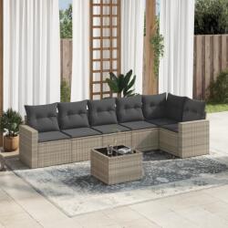 vidaXL 7 részes világosszürke polyrattan kerti ülőgarnitúra párnákkal (3218992)