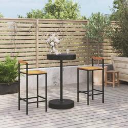 vidaXL 3 részes fekete polyrattan és tömör akácfa kerti bárszett (3187718)