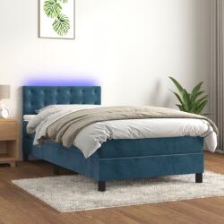 vidaXL sötétkék bársony rugós és LED-es ágy matraccal 90x200 cm (3134625)