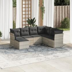 vidaXL 7 részes világosszürke polyrattan kerti ülőgarnitúra párnákkal (3217992)