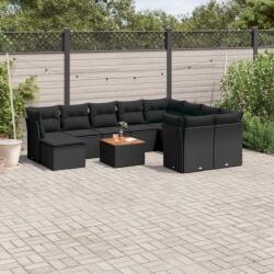 vidaXL 11 részes fekete polyrattan kerti ülőgarnitúra párnákkal (3223969)