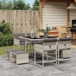 vidaXL 9részes világosszürke polyrattan kerti étkezőgarnitúra párnával (3278086)