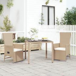 vidaXL 3 részes bézs polyrattan kerti étkezőgarnitúra párnákkal (3157576)