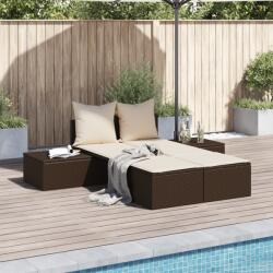 vidaXL barna polyrattan dupla napozóágy párnával (368390) - vidaxl