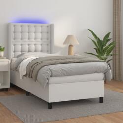 vidaXL fehér műbőr rugós ágy matraccal és LED-del 90x200 cm (3139362)