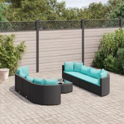 vidaXL 9 részes fekete polyrattan kerti ülőgarnitúra párnákkal (3308428)