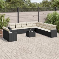 vidaXL 12 részes fekete polyrattan kerti ülőgarnitúra párnákkal (3219186)