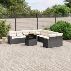 vidaXL 11 részes fekete polyrattan kerti ülőgarnitúra párnákkal (3271504)